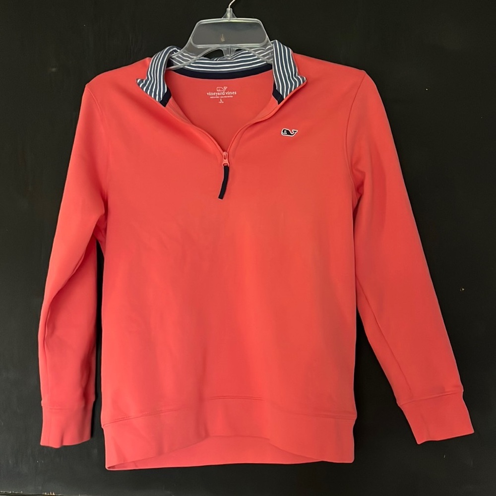 Vineyard Vines Coral Pink Quarter-Zip Pullover with Striped Collar